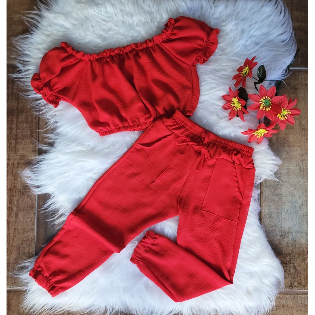 Conjunto Calça Infantil Com Cropped Moda Blogueirinha Luxo