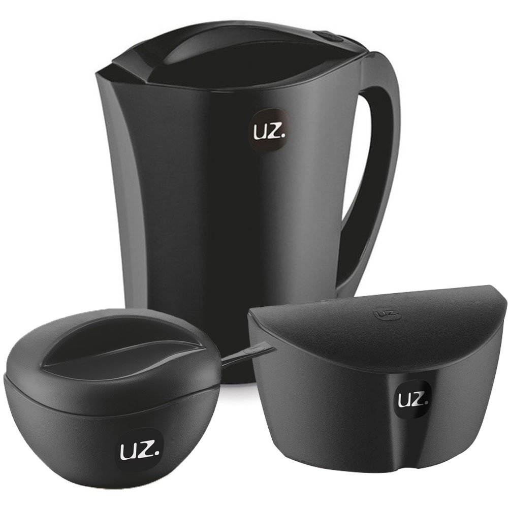 Kit Cozinha Saleiro Açucareiro e Jarra 3 Peças Preto Uz