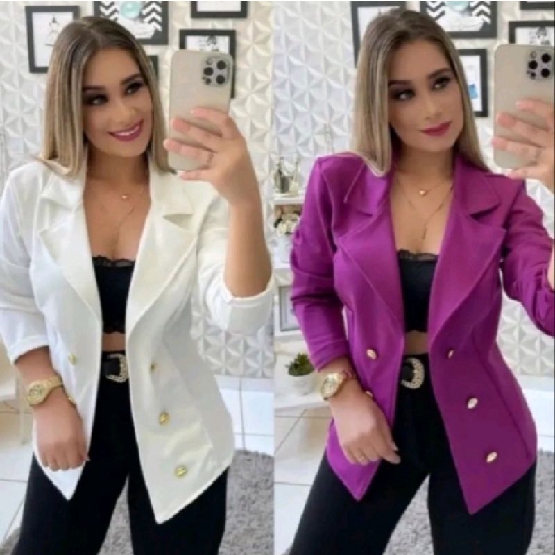 Blazer Feminino Alfataria Acinturado Manga Longa Elegante Com Botões