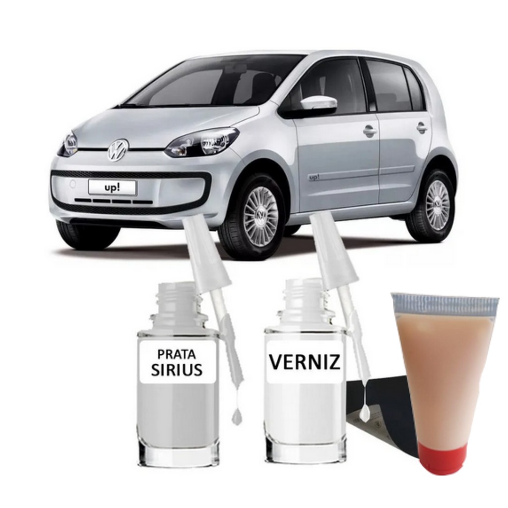 Tinta Tira Risco Automotivo Volkswagen UP Prata 10ml + Cera De Polir 15ml Para Polimento