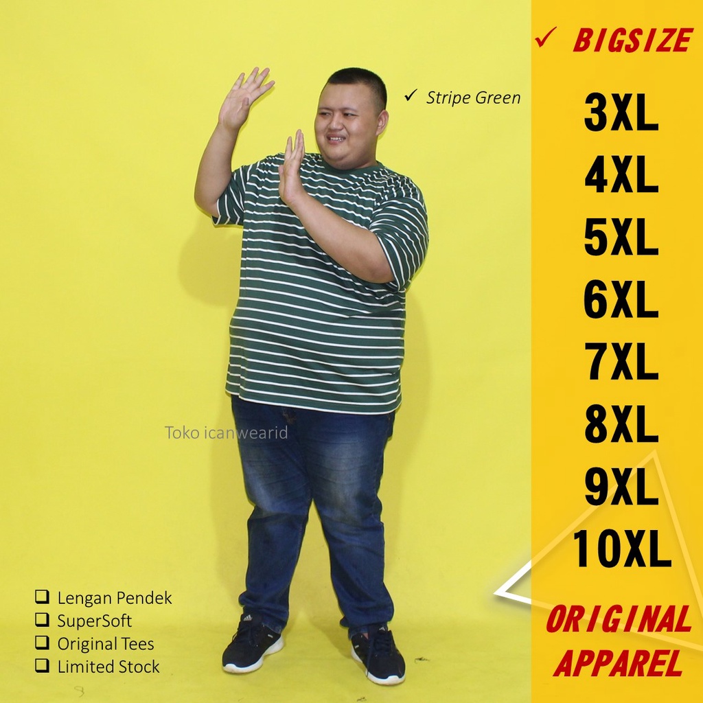 Icw Kaos Listra Jumbo 2XL XXL 3XL XXXL 6XL 7XL 8XL 9XL 10XL Camiseta Unisexo Algodão Penteado Super Macio Grande Tamanho 2L 3L 6L 7L 8L 9L 10L