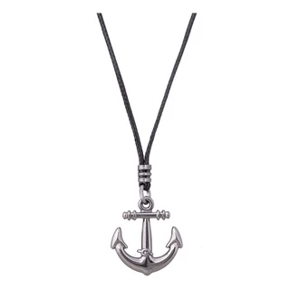 Colar Cordão Ajustável Masculino E Pingente Âncora Aço Inox