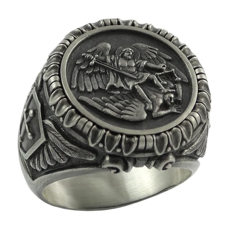 Anel De Liga Vintage Saint Michael The Arcanjo Para Passeio punk Masculino