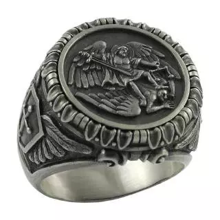 Anel De Liga Vintage Saint Michael The Arcanjo Para Passeio punk Masculino