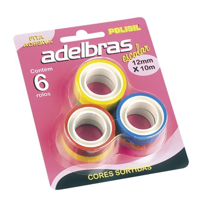 Fita Adesiva Polisil 12mmx10m Colorida Adelbras 6 Unidades Cores