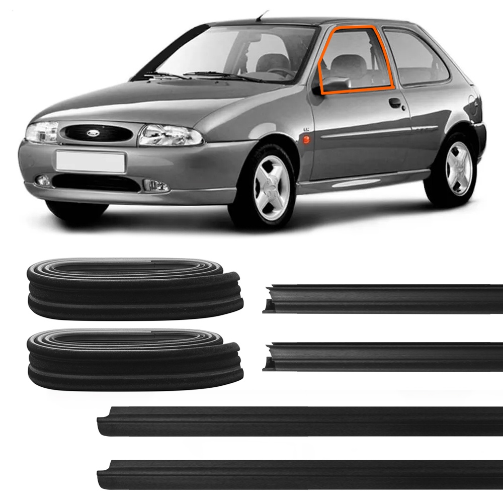 Kit Jogo Pestana borracha vedação Com Canaleta Guia Vidro Ford Fiesta ...