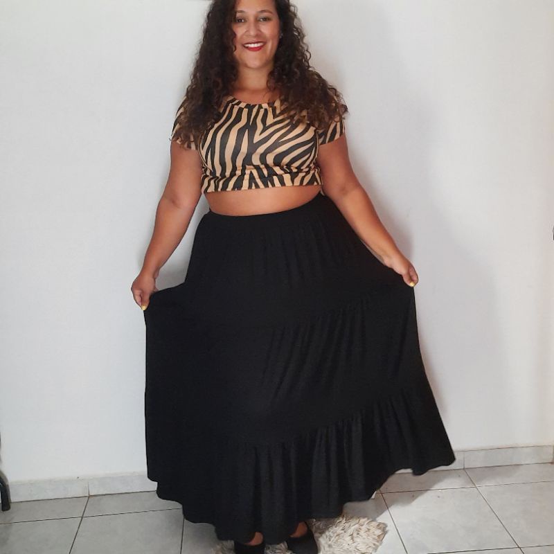 Saia longa store preta plus size