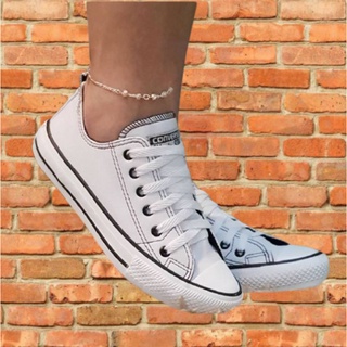 Tênis Converse All Star Preto Couro Sintetico Feminino e Masculino sola  baixa