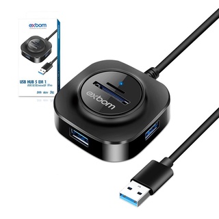 HUB USB 2.0 5Gbps Combo 3 portas c/ Leitor de Cartão e dados UH-R23 smart EXBOM