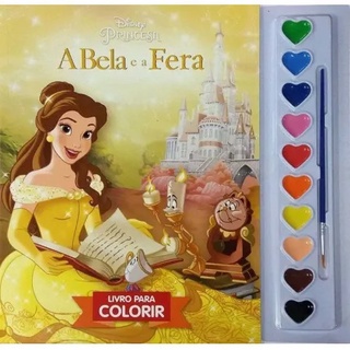 Livro Aquarela A Bela e a Fera Princesa Disney com Pincel