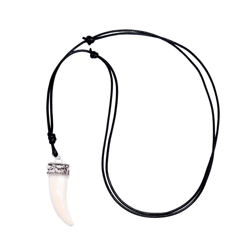 Colar Pingente Dente Com Cordão Encerado