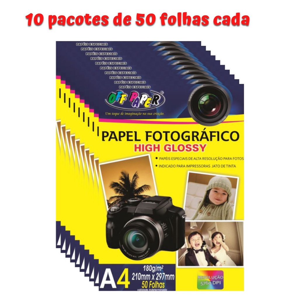 Papel Fotográfico A4 180g 500 folhas Glossy Resistente a Água