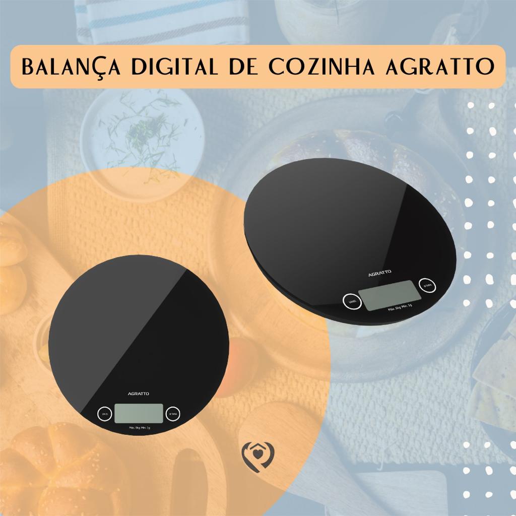 Balança Digital de Cozinha Preta 5Kg Levve Agratto