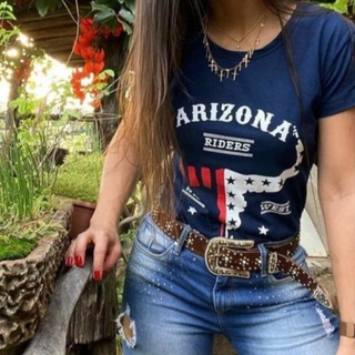 Blusa Feminina Baby Look Country Arizona Azul e Branca