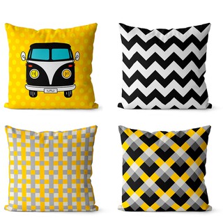 Kit 4 capas de almofadas kombi amarelo e preto