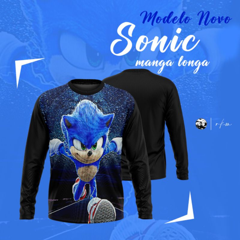 Camiseta Infantil Manga Longa Sonic Camiseta Personagens Sonic