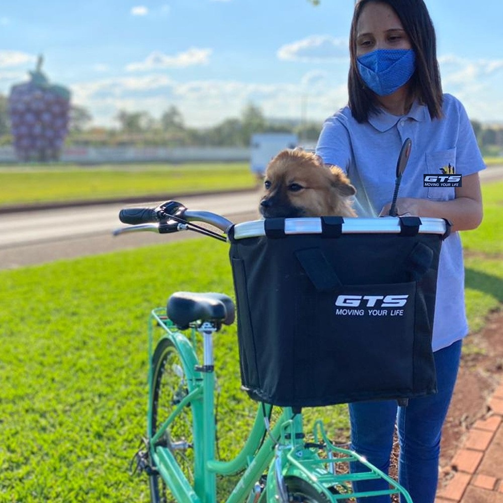 Cestinha Dianteira Bike Cesta Para Pet Nylon Gts C Alça Passeio Pet Engate Rápido Removível
