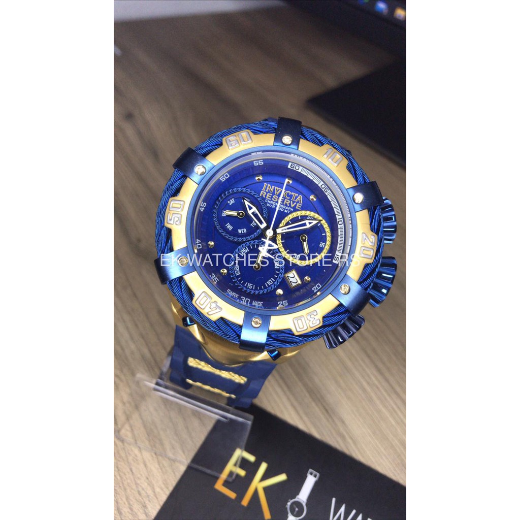 Relogio invicta thunderbolt azul pulseira silicone banhado a ouro 18k 21361 Shopee Brasil