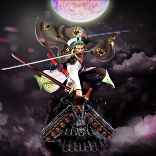21cm Boneco One Piece Action Figure Roronoa Zoro Kimono Três Espada Estilo Telhado Model