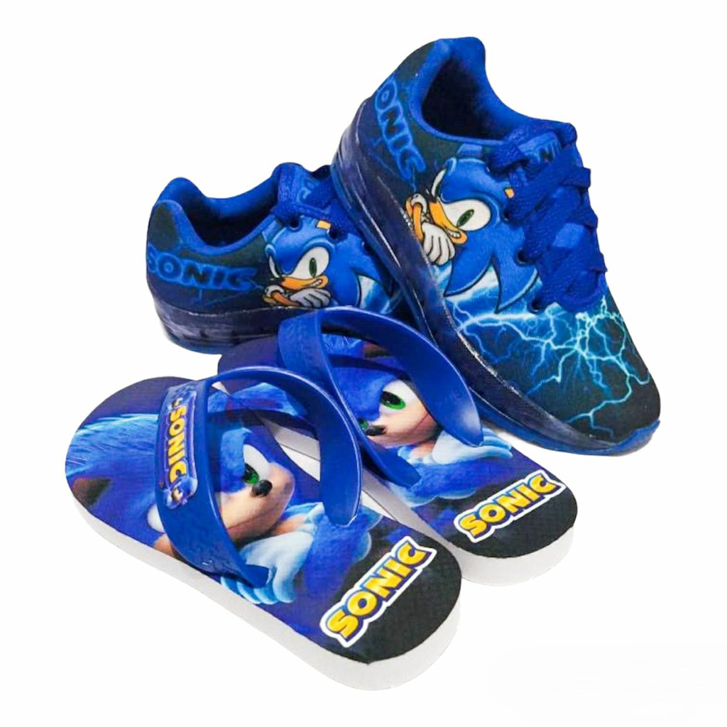 Tenis Masculino De Led Sonic Personagem Luzinha + Chinelo Cor