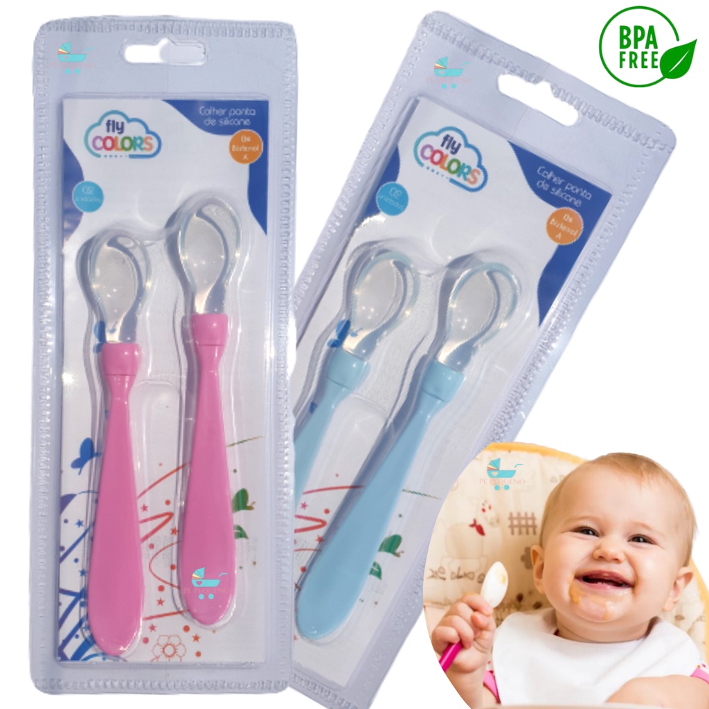 kit 2 Colher Para Bebe recém nascido com Ponta Silicone | Shopee Brasil