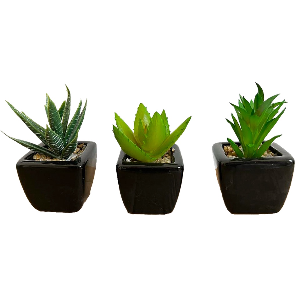 3 Vasos De Ceramica Com Mini Suculentas Plantas Artificiais
