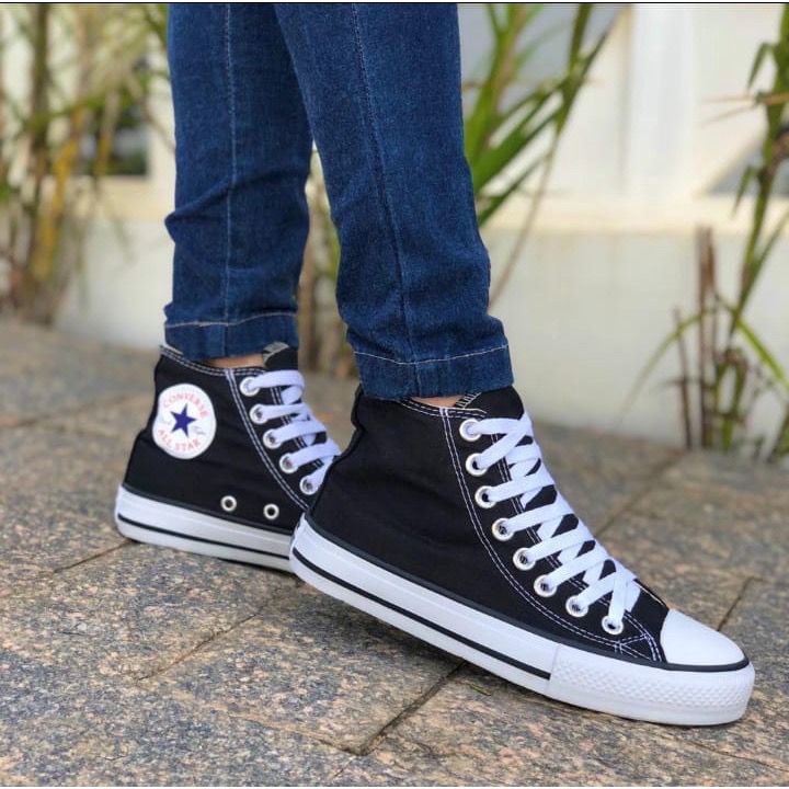 Converse All Star Preto Tachas Prata Vintage sapatos unissex adulto Preto  De Lona