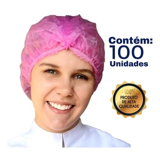 Touca Sanfonada Descartável TNT Rosa C/ Elástico 100 Unidades Gramatura 20 Prevemax