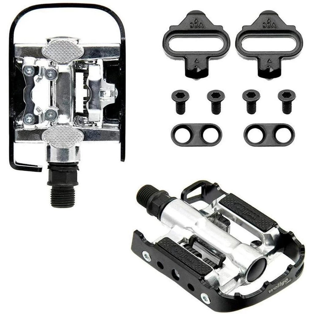 2 pièces) Wellgo pédale sans clip/clip SPD aluminium noir