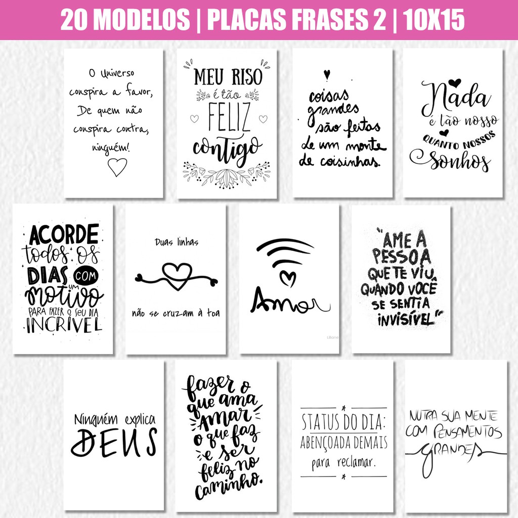 Placas Decorativas Frases de Motivação 20x30 Branca 4un