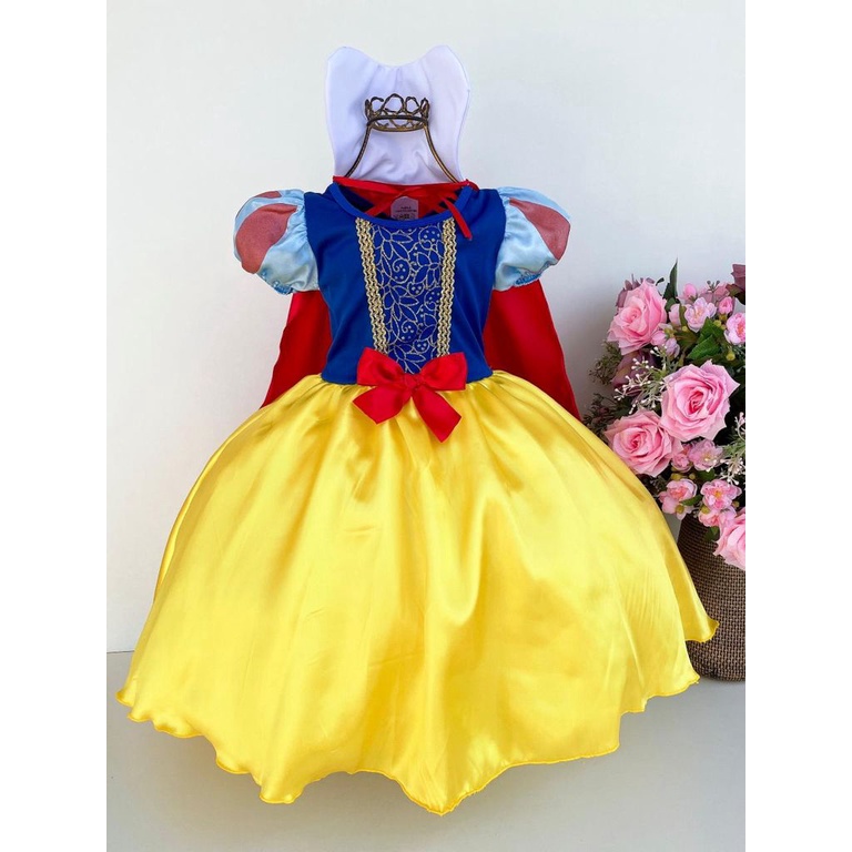 Vestido Infantil Fantasia Branca De Neve Disney Tam 6 a 12