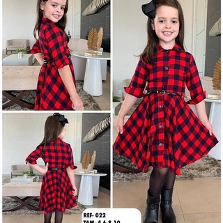 Vestido infantil xadrez vermelho junino - Mini Belas