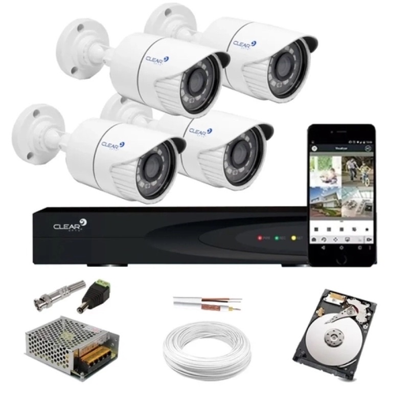 Kit completo 4 câmeras de segurança com cabos, conectores e HD | Shopee ...