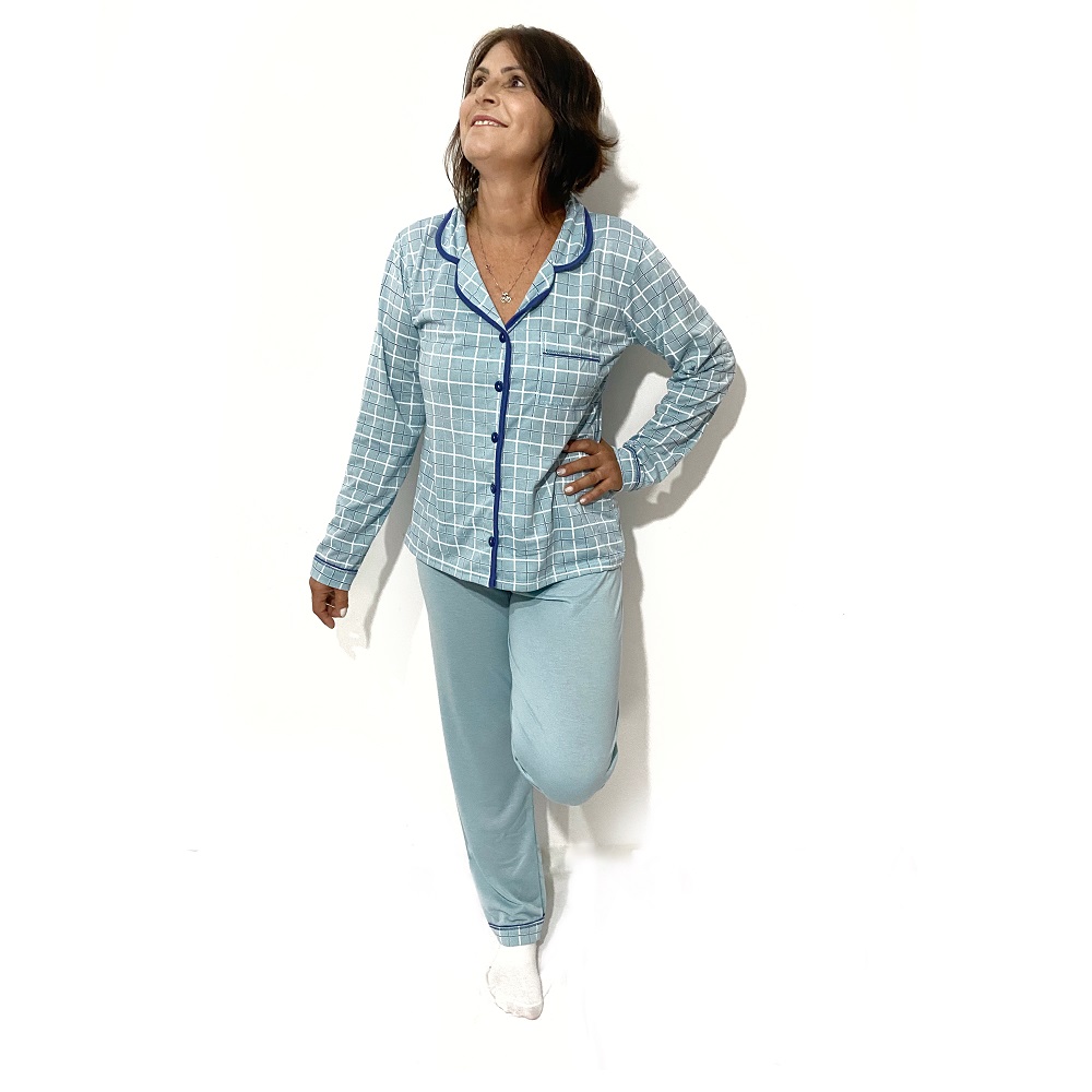 Roupa De Dormir Em Poliester Pijama Calca E Camisa Longa Feminina