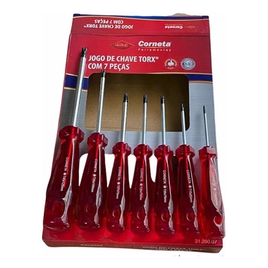 Jogo Chave Torx 7 Peças C/ Cabo Profissional Corneta T10-t40