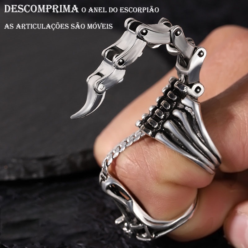 [Em estoque] Anel masculino anel de escorpião estilo punk hip-hop anel de caveira Anéis De Corrente anel de prata