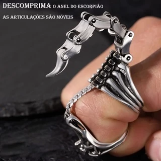 [Em estoque] Anel masculino anel de escorpião estilo punk hip-hop anel de caveira Anéis De Corrente anel de prata