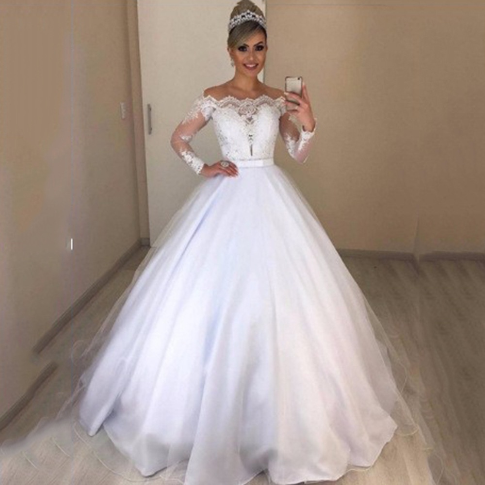 Vestido de Noiva Princesa Tule Vestido de Casamento Rendado com Pérolas  Vestido Borado Lindo para Noivas (36)