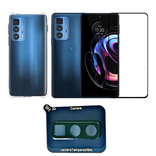 Capa Anti Impacto Para Motorola Moto Edge 20 Pro + Pelicula De Vidro 3d + Pelicula De Camera (Anti queda shock choque proteção protetora air bag silicone TPU reforçada incolor transparente celular aparelho borda capinha case)