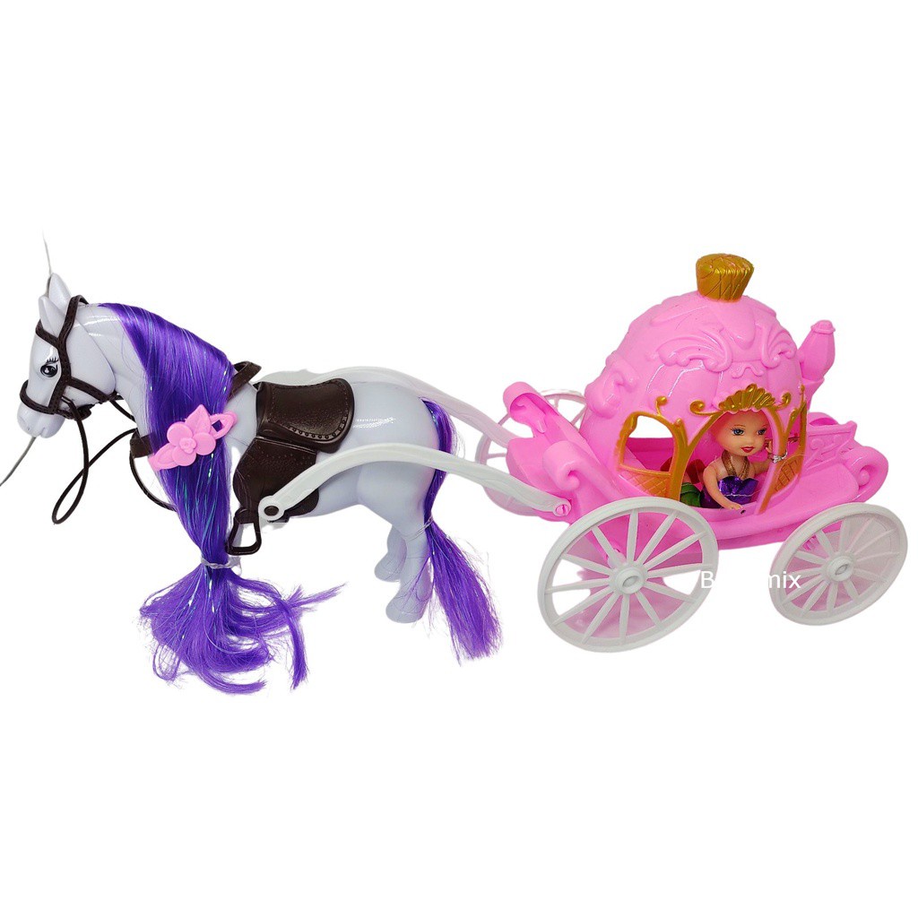 Brinquedo Linda Carruagem Com Cavalo E Boneca Princesa Cor Rosa ...
