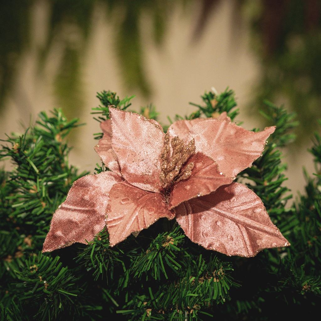 Flor De Natal Enfeite De Natal Árvore Guirlanda Poinsetia Aveludada 20cm