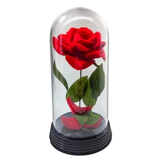 Cúpula A Rosa Encantada da A Bela e A Fera / Redoma O Pequeno Príncipe Presente para Namorada Natal Base na cor Preto e Rosa Vermelha Tamanho G 20 cm