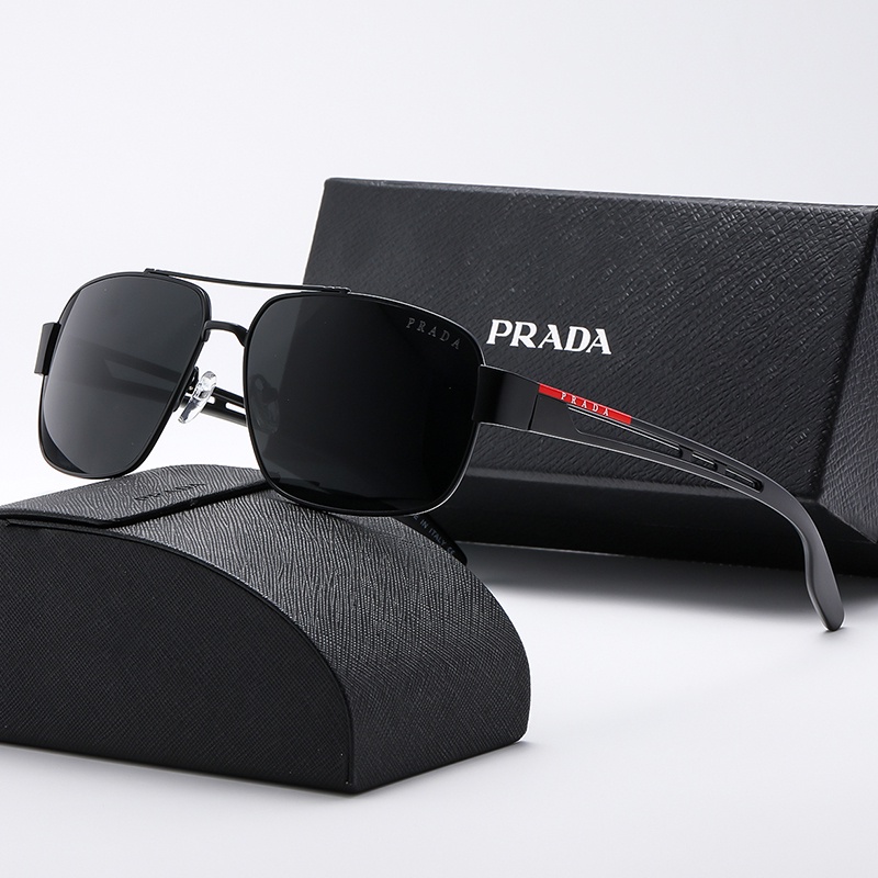 New Prada Fashion Sunglasses Men's Metal Large Frame Toad Mirrors  Anti-glare Driver's Driving Mirrors Casual Sunglasses | Shopee Brasil