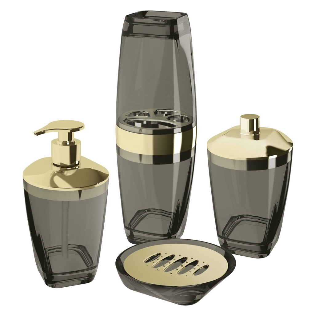 Kit Higiene Premium Preto Dourado De Plástico Uz - 4 Peças