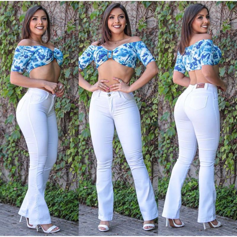 Calça branca sales jeans flare