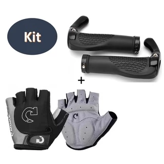 Kit Ciclismo Luva Para Ciclista Meio Dedo Com Gel + Par Manopla Anatomica Trava Bar End Bicicleta Ciclismo Qualidade Conforto Bike Bicicleta