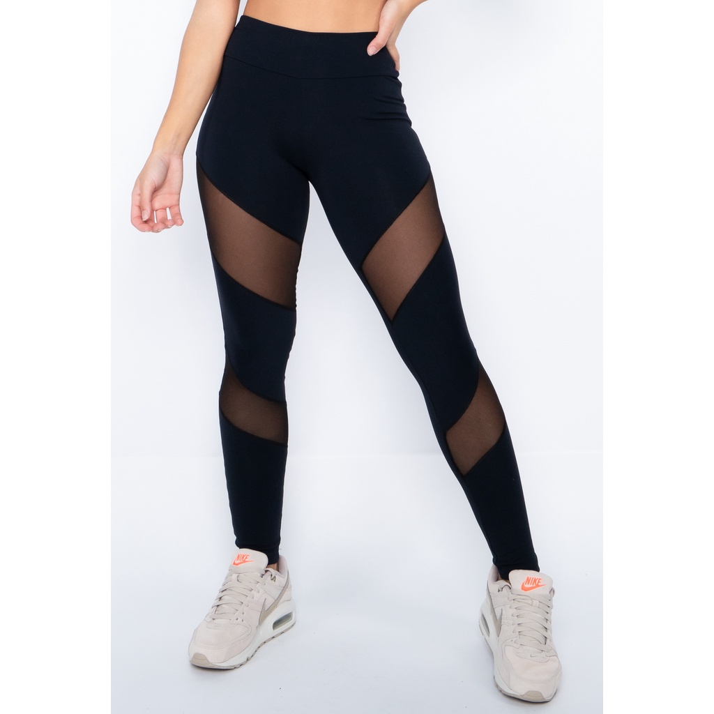 Calça Legging para Academia Feminina com Recortes em Tule, legging