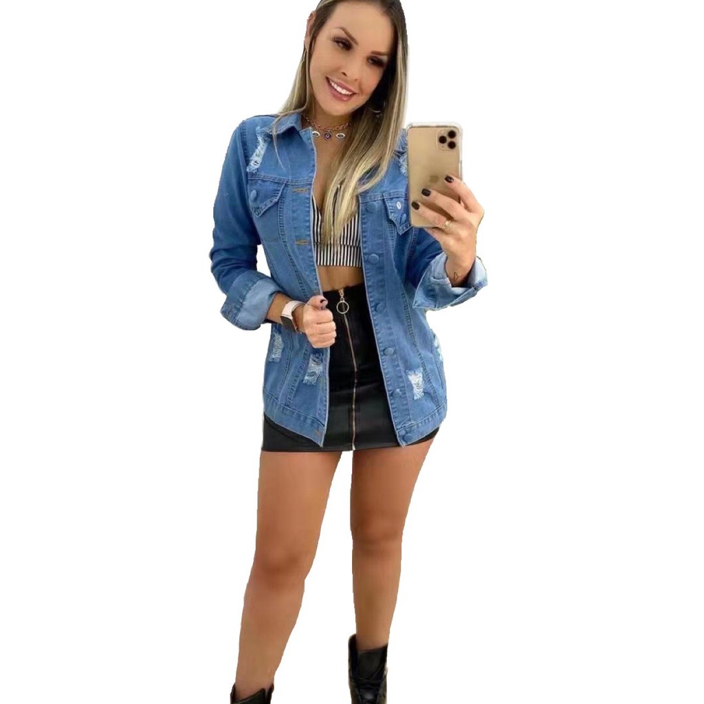 Jaqueta comprida cheap jeans feminina