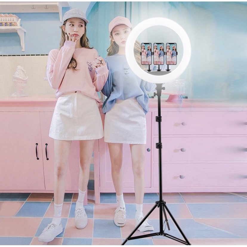 Iluminador Led Ring Light Grande 45cm 18 Polegadas com controle remoto + Tripé 2m + 3 suporte + fonte