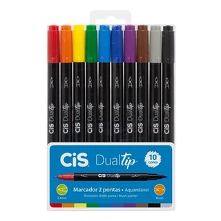 Kit Caneta Brush Cis Dualtip Aquarelável 10 Cores